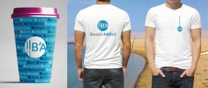 Logo marque bassin d'arcachon sur gobelet et t-shirt